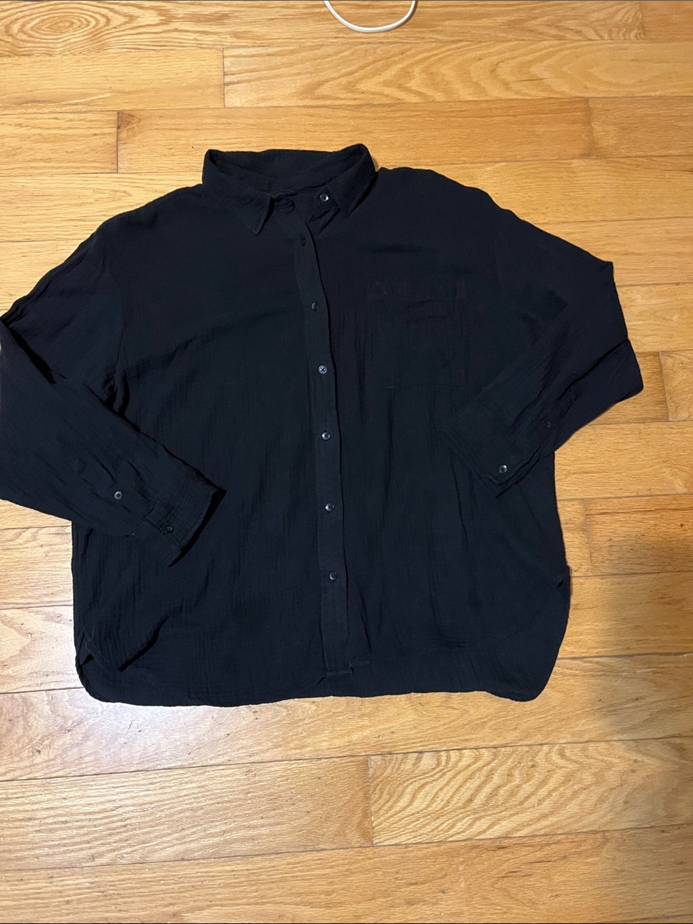 aerie Black Long-Sleeve Button-Down Shirt